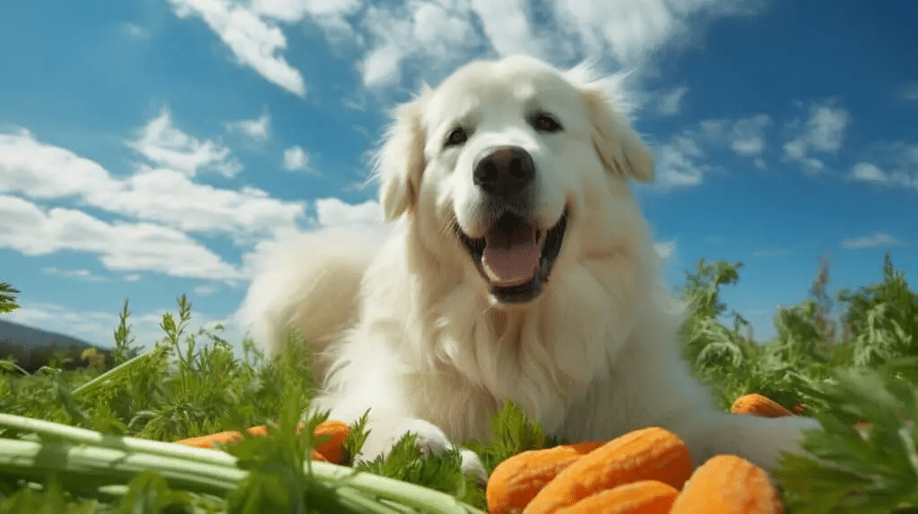 Great Pyrenees with carrots